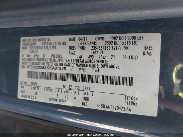 1FTYR3XMXKKA97928 Ford Transit-250