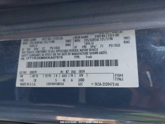 1FTYR3XM8KKA97815 Ford Transit-250