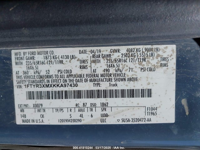 1FTYR3XMXKKA97430 Ford Transit-250
