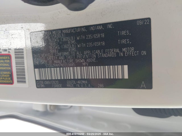 5TDGZRAH7NS559885 Toyota Highlander Xle