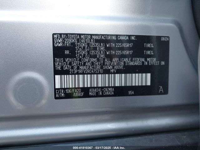 2T3P1RFV2RC475310 Toyota Rav4 Xle