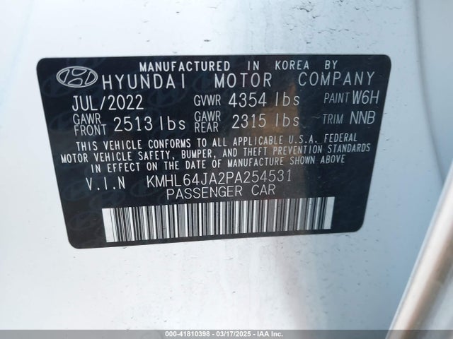 KMHL64JA2PA254531 Hyundai SONATA SEL