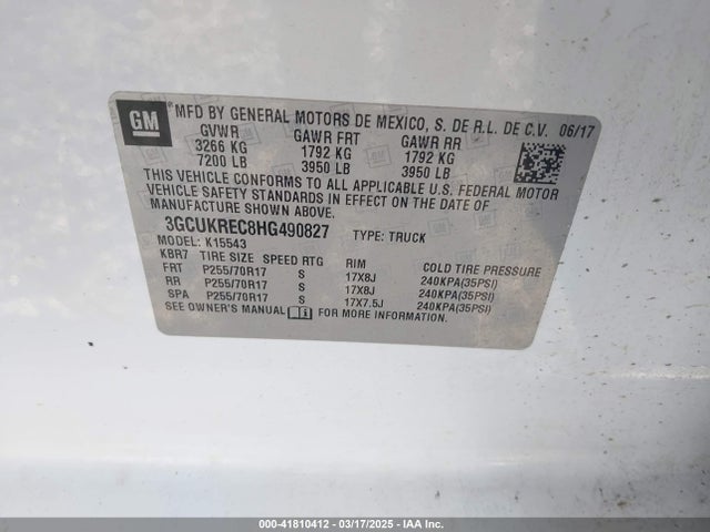 3GCUKREC8HG490827 Chevrolet Silverado 1500 1lt