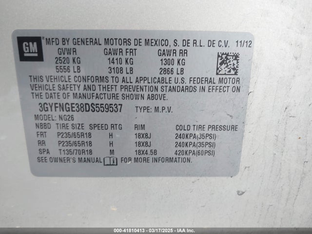 2013 CADILLAC SRX 3GYFNGE38DS559537 Photo 8