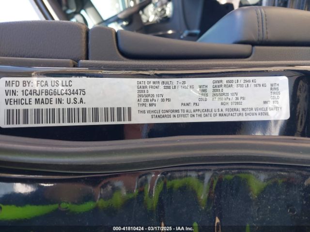1C4RJFBG6LC434475 Jeep Grand Cherokee Limited X 4x4