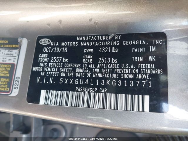 2019 KIA OPTIMA 5XXGU4L13KG313771 Photo 8