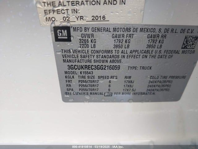 3GCUKREC3GG216059 Chevrolet Silverado 1500 1lt