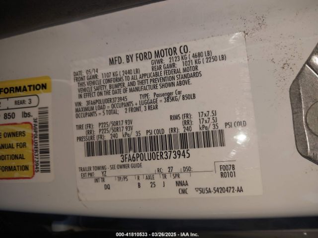 3FA6P0LU0ER373945 Ford Fusion Hybrid Se