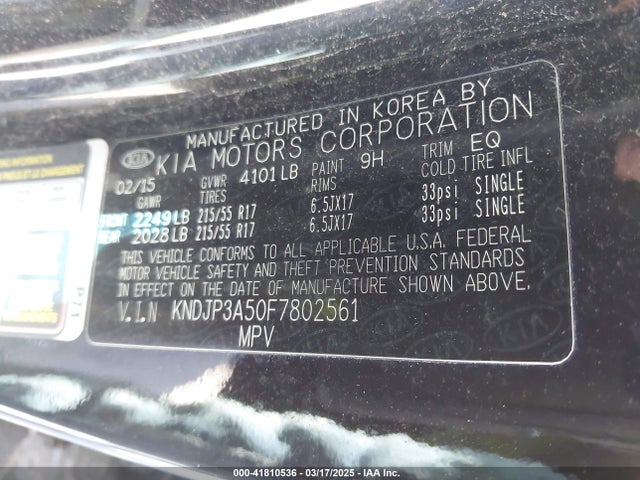 KIA SOUL + 2015 KNDJP3A50F7802561 Image 9