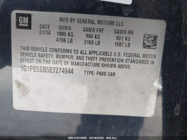 1G1PE5SB5E7274944 Chevrolet Cruze 2lt Auto
