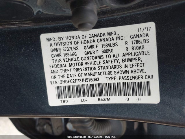 Honda CIVIC EX 2018 2HGFC2F73JH516093 Image 9