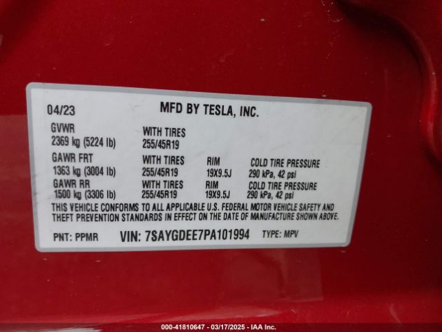 2023 TESLA MODEL Y 7SAYGDEE7PA101994 Photo 8
