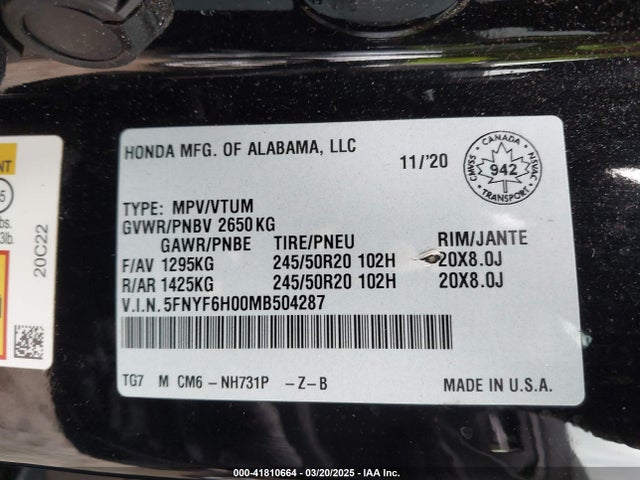 Honda Pilot Awd Elite 2021 5FNYF6H00MB504287 Image 9