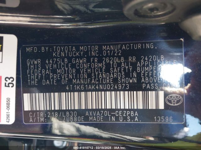 4T1K61AK4NU024973 Toyota CAMRY XSE
