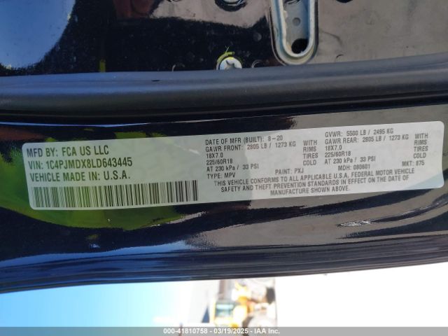 1C4PJMDX8LD643445 Jeep Cherokee Limited 4x4