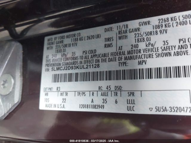 5LMCJ2D93KUL21128 Lincoln MKC SELECT