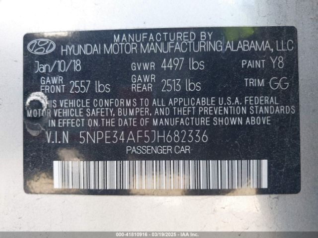 5NPE34AF5JH682336 Hyundai Sonata Limited