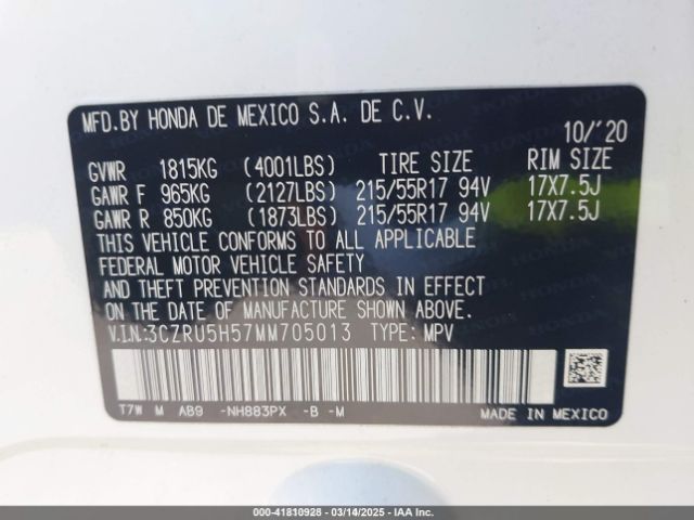 3CZRU5H57MM705013 Honda Hr-v 2wd Ex
