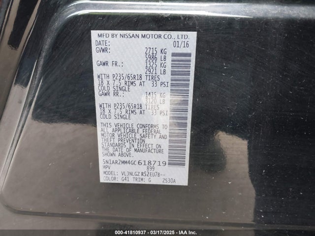 5N1AR2MM4GC618719 Nissan Pathfinder Sl