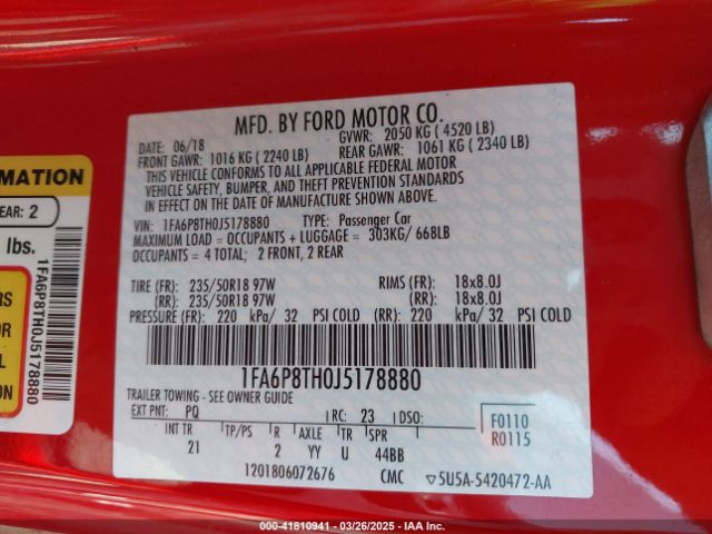2018 FORD MUSTANG 1FA6P8TH0J5178880 Photo 8