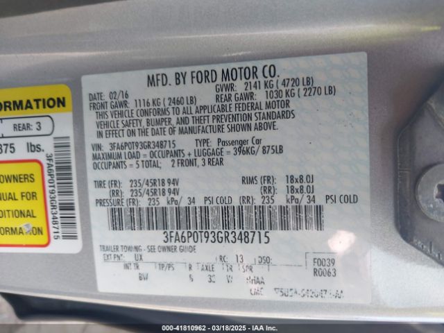 3FA6P0T93GR348715 Ford FUSION SE