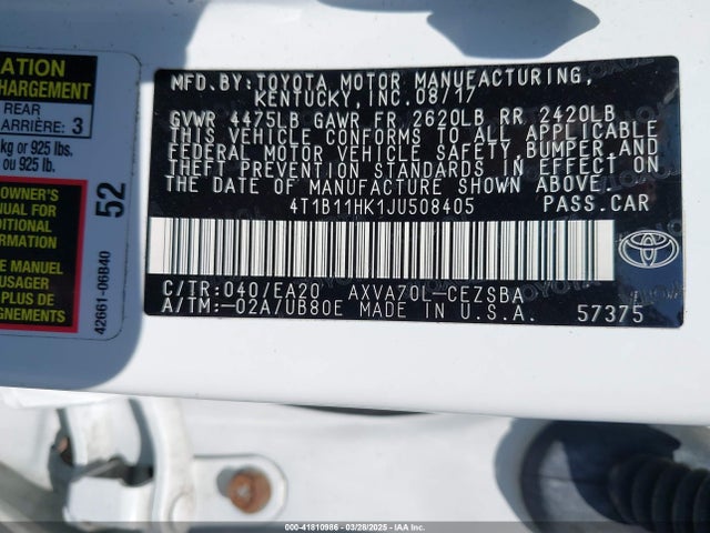 4T1B11HK1JU508405 Toyota CAMRY SE