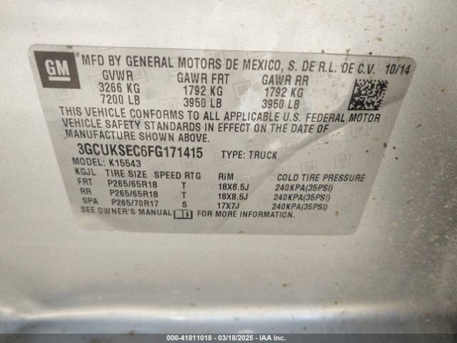 3GCUKSEC6FG171415 Chevrolet Silverado 1500 2lz