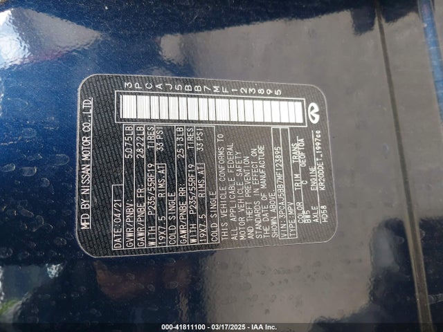 3PCAJ5BB7MF123895 Infiniti Qx50 Luxe Awd