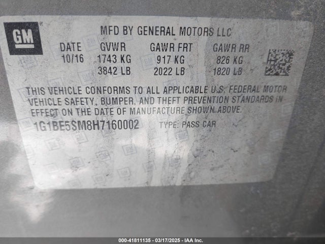 1G1BE5SM8H7160002 Chevrolet Cruze Lt Auto
