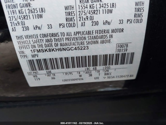 1FMSK8KH6NGC45223 Ford Explorer St-line