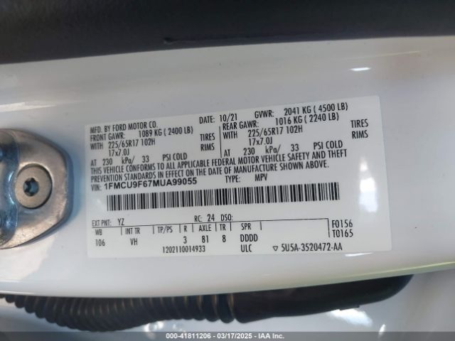 2021 FORD ESCAPE 1FMCU9F67MUA99055 Photo 8