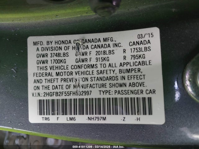 Honda Civic Lx 2015 2HGFB2F55FH532997 Image 9