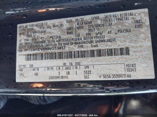 2022 FORD F-150 LIGHTNING 1FT6W1EV8NWG13457 Photo 8