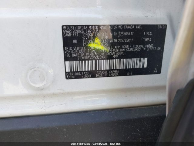 2T3W1RFVXRW325990 Toyota Rav4 Xle