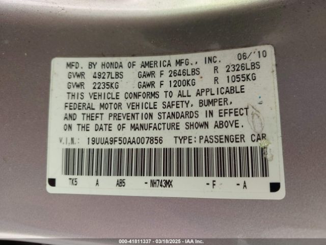 2010 ACURA TL 19UUA9F50AA007856 Photo 8