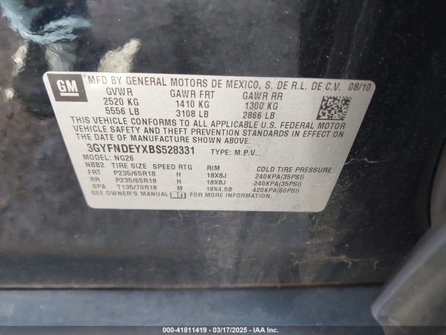 2011 CADILLAC SRX 3GYFNDEYXBS528331 Photo 8