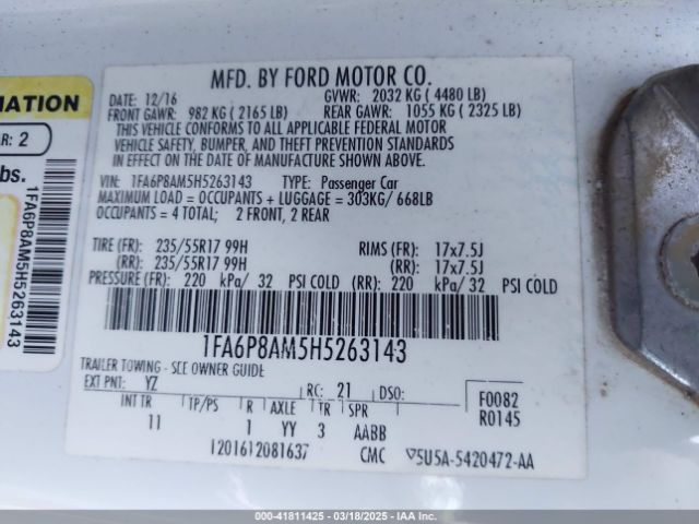1FA6P8AM5H5263143 Ford Mustang V6