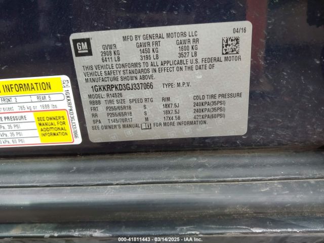 1GKKRPKD3GJ337066 GMC Acadia Sle-2
