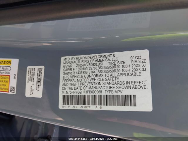 5FNYG2H73PB000968 Honda j35y8