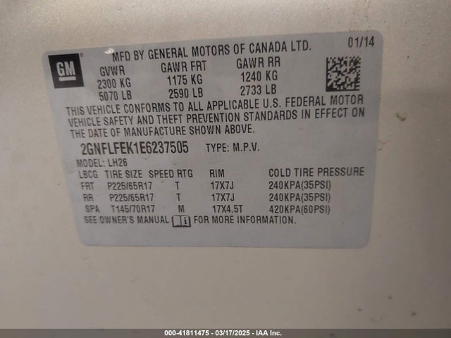 Chevrolet EQUINOX 1LT 2014 2GNFLFEK1E6237505 Image 9