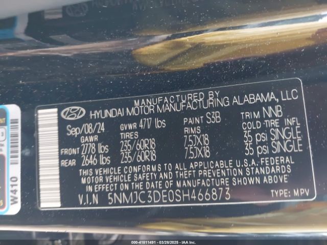 5NMJC3DE0SH466873 Hyundai Tucson Sel Convenience