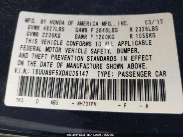 2013 ACURA TL 19UUA9F5XDA005147 Photo 8