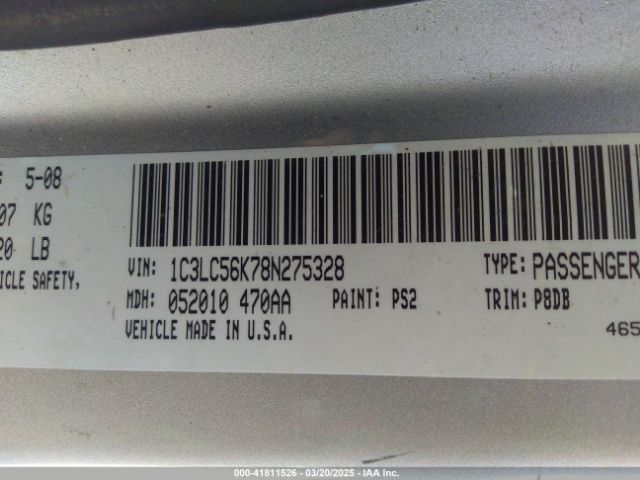 2008 CHRYSLER SEBRING 1C3LC56K78N275328 Photo 8