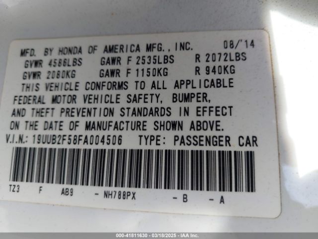 2015 ACURA TLX 19UUB2F58FA004506 Photo 8