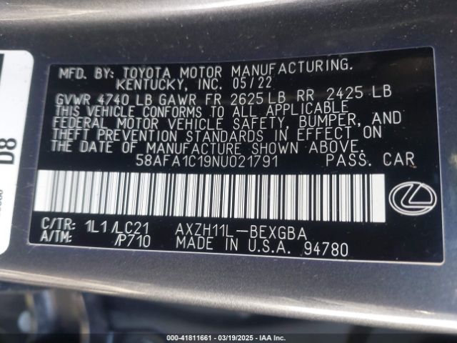2022 LEXUS ES 300H 58AFA1C19NU021791 Photo 8