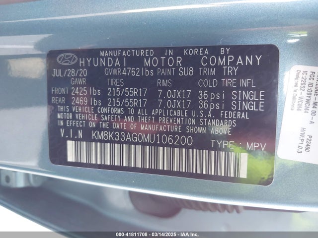KM8K33AG0MU106200 Hyundai Kona