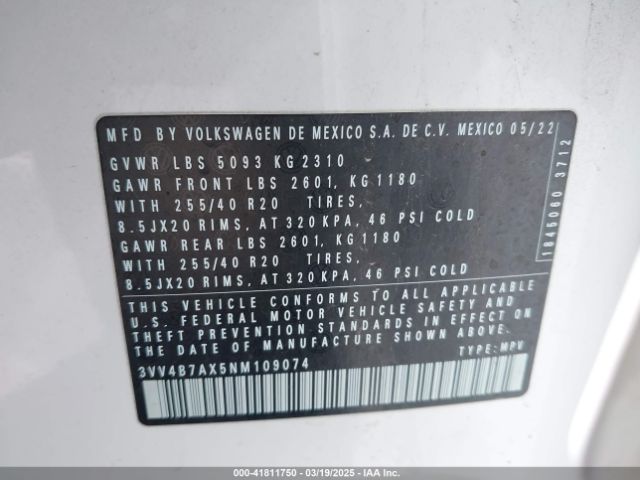 3VV4B7AX5NM109074 Volkswagen Tiguan 2.0t Sel R-line