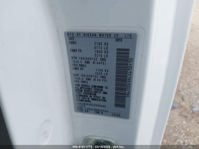 3N6CM0KNXLK690490 Nissan Nv200 Compact Cargo S Xtronic Cvt