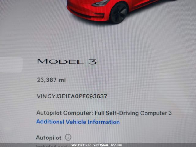 5YJ3E1EA0PF693637 Tesla Model 3 Rear-wheel Drive