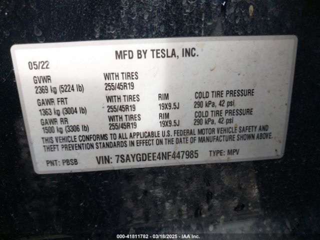 7SAYGDEE4NF447985 Tesla Model Y Long Range Dual Motor All-wheel Drive